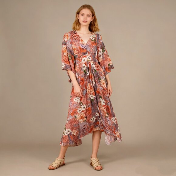 NWOT Johnny Was Scarlet Floral Georgette Midi Dress Size S - Picture 1 of 12